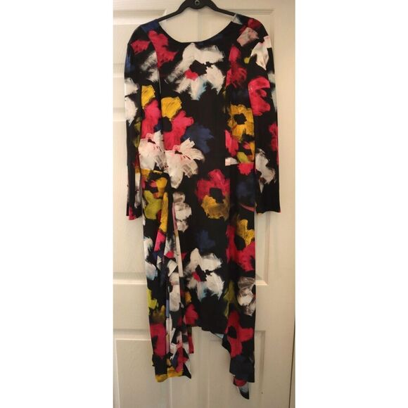 Colville CVS20516A Women Sz IT 42 US 6 Black Floral Asymmetric Midi Dress - Picture 3 of 16
